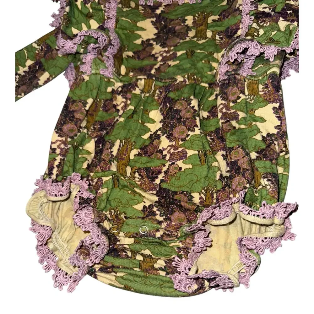 Kate Quinn Floral Forest Bubble Romper Toddler Size 18-24 Mon Ruffle Lace Bamboo